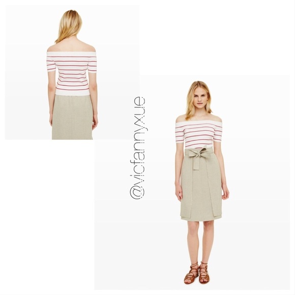 club Monaco white and red striped off shoulder sweater knit top xs - Picture 2 of 7